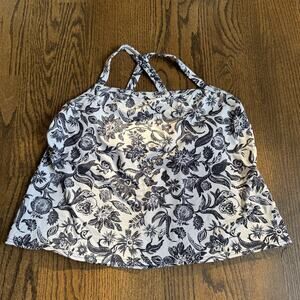 Lands End Women Black White Floral Racerback Tankini Swim Suit Top Plus Size 18W